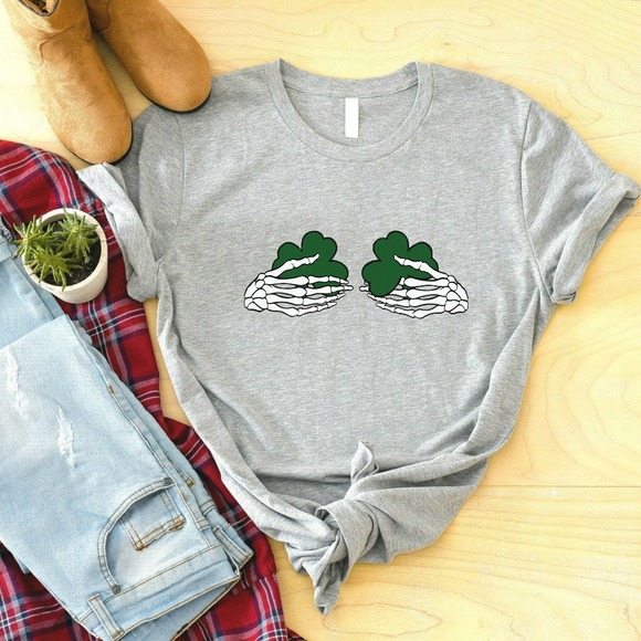 Lucky Skeleton Hand Shirt, Lucky Shirt, St Patrick's Day Shirt, Beer Tee - Picture 1 of 2